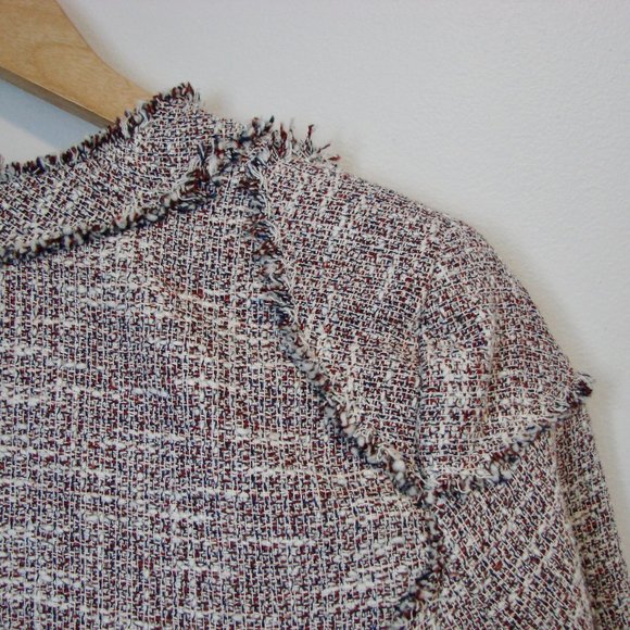 Banana Republic Tweed Linen Blend Jacket Blazer Fringe Collarless Size 4 - Picture 16 of 16